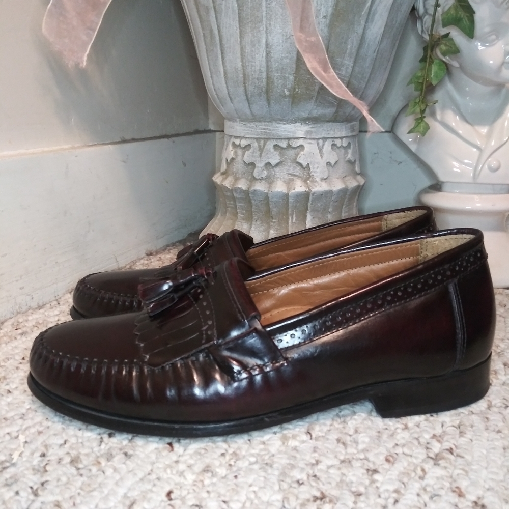 Bass Grammer Burgundy Patent Leather Tassel Kiltie Loafers - Picture 3 of 11